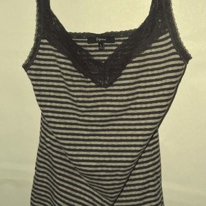 Express Black and Gray Striped Top Size Large